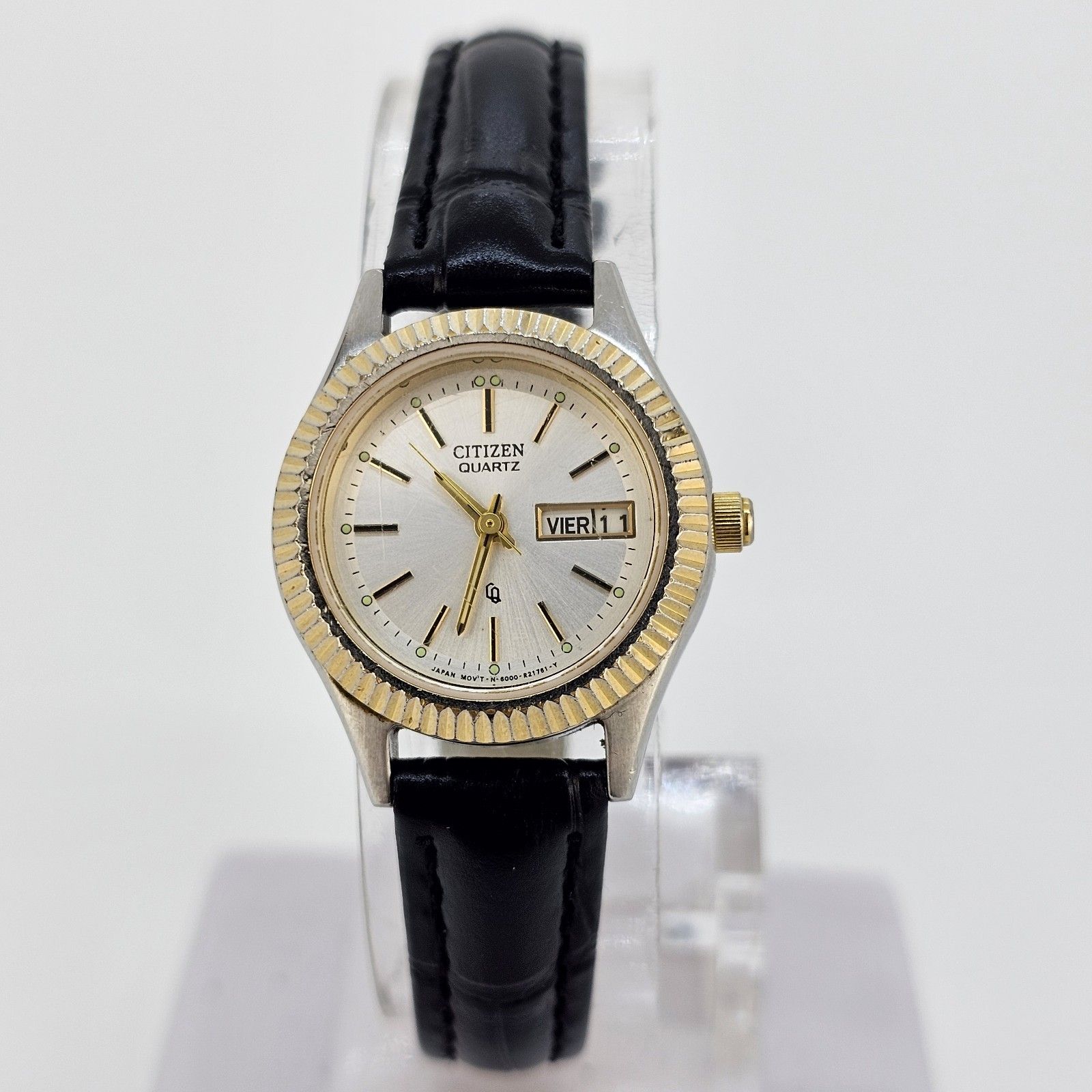 Citizen Womens Watch 25mm Gray Dial Daydate Black Leather Bands New Battery